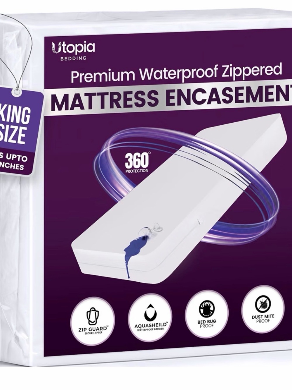 Utopia Bedding White Waterproof Zippered Mattress Encasement